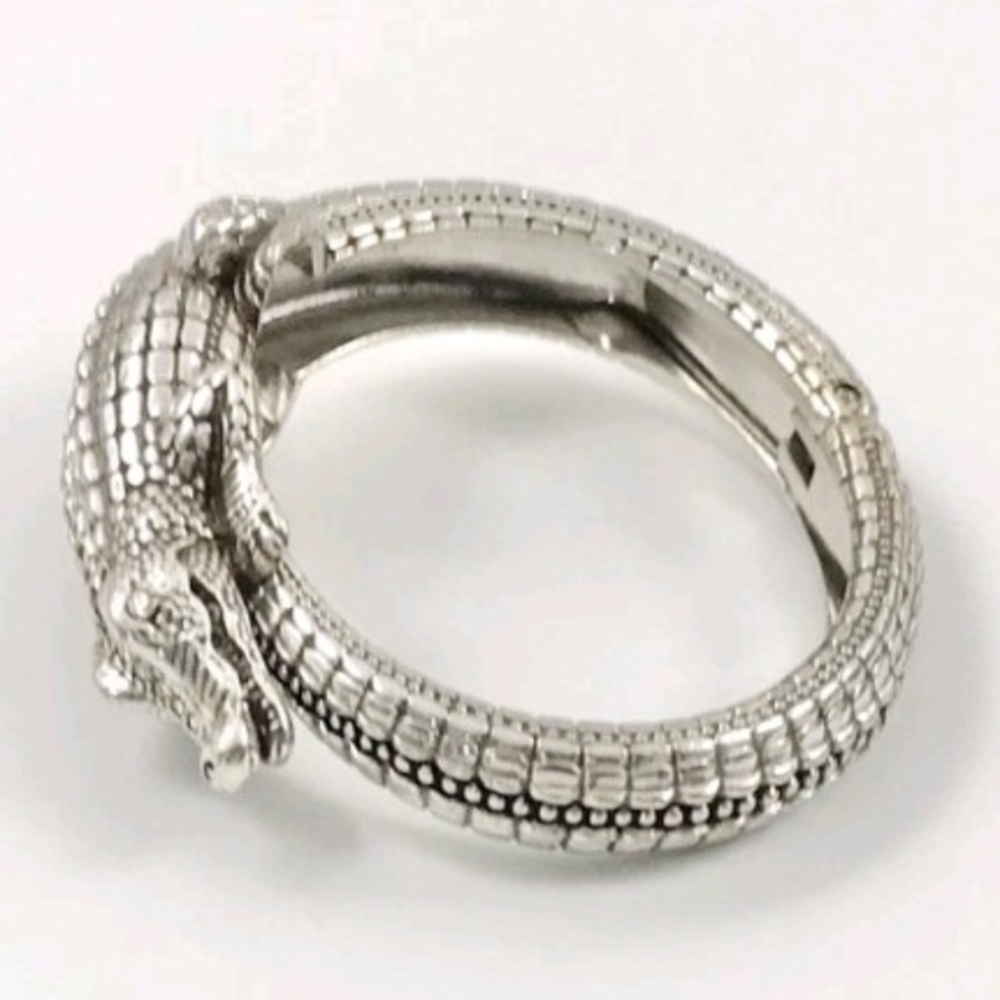 Brighton Later Gator Swarovski Crystal Silver Alligator Hinged Bangle Bracelet - Picture 6 of 16